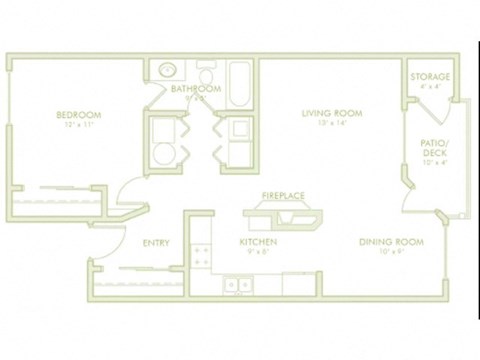 Floor plan for 1 bed, 1 bath, 850 sqft